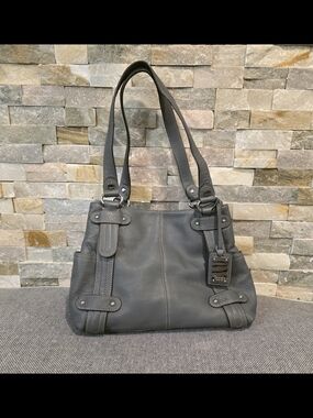 Tignanello Gray Pebbled Leather Shoulder Tote